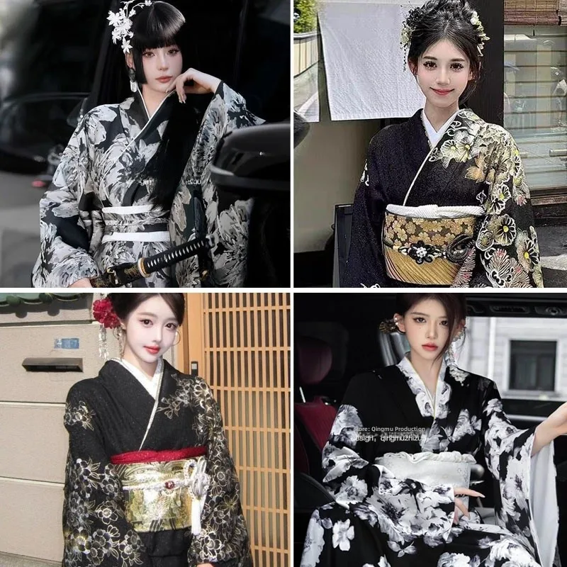 

Bla Sakura Season Kimono Japanese Sle Formal Wear Geia Samurai Photoaphy Costume Women's Traditional Ethnic Clothing