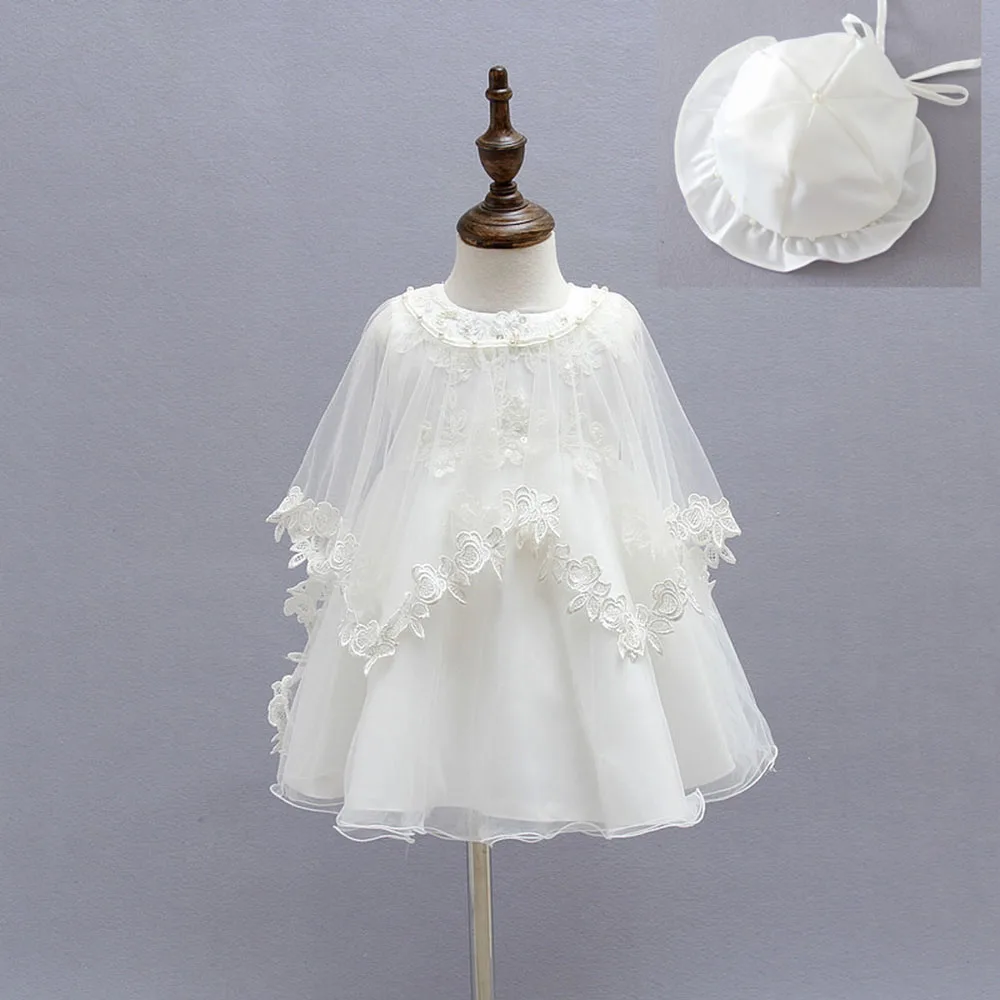 Baby girl Christening Dress 1 Year Birthday Party Dresses for Kids Baby Clothing with hat and cape