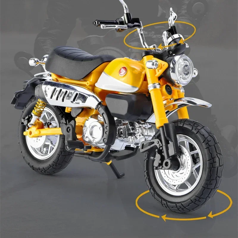 Modèle de moto de sport en alliage moulé sous pression pour enfants, Honda Monkey 125, course de rue, simulation, son, lumière, jouets, cadeau, 1:12