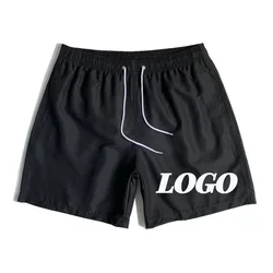 Custom LOGO Summer Men's Shorts with Lining Sport Casual Fitness Breathable Training Drawstring 14 Colors Loose Male Beach Pants