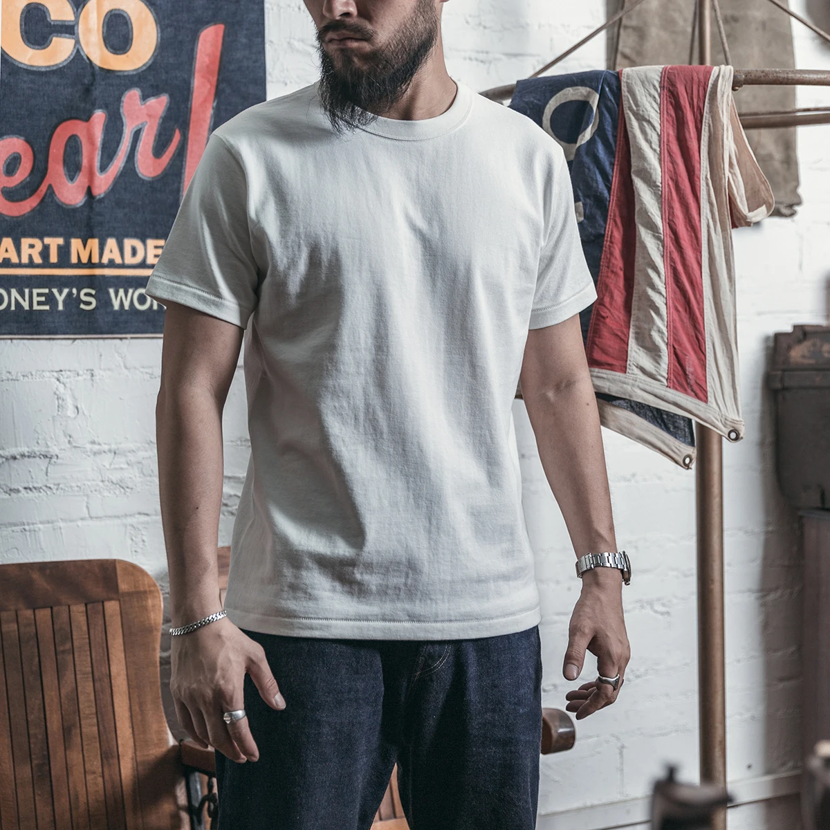 Rugged Bronson Vintage American Style Short Sleeve T-Shirt 300g Heavyweight Cylinder Old Fashioned Base Layer Shirt