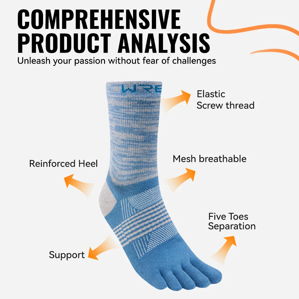 WRELS 1/2/3 Pair Five Finger Socks Athletic Running Breathable Ankle Compression Lightweight Moisture Wicking Anti-Blister Socks - view 6