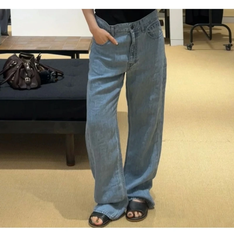 

New linen blend comfortable loose straight leg jeans for spring and summer 2025