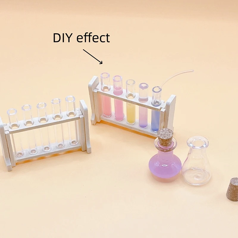 1:12 Set di strumenti da laboratorio per casa delle bambole Dollhouse Mini Rack per provette contagocce misura tazza modello Dolls House School Scene Toys