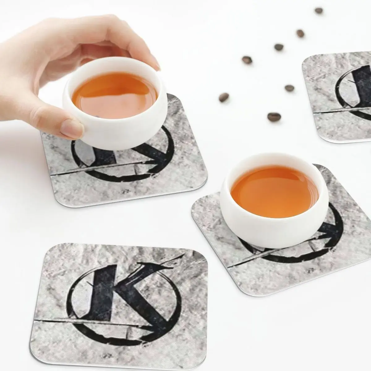 Black Kaamelott Logo On A Gray Background Coasters Kitchen Placemats Non-slip Cup Coffee Mats For Home Tableware Pads Set of 4 image 3