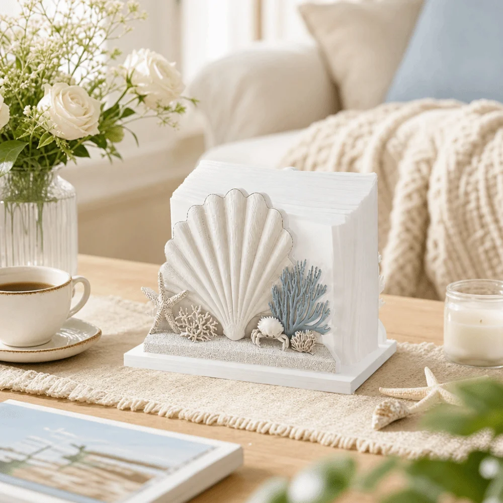 Gifts 2D Flat Tissue Dispenser Wooden Crafts Starfish Shell Crab Napkin Holder Ocean Style Tissue Rack Office Desktop