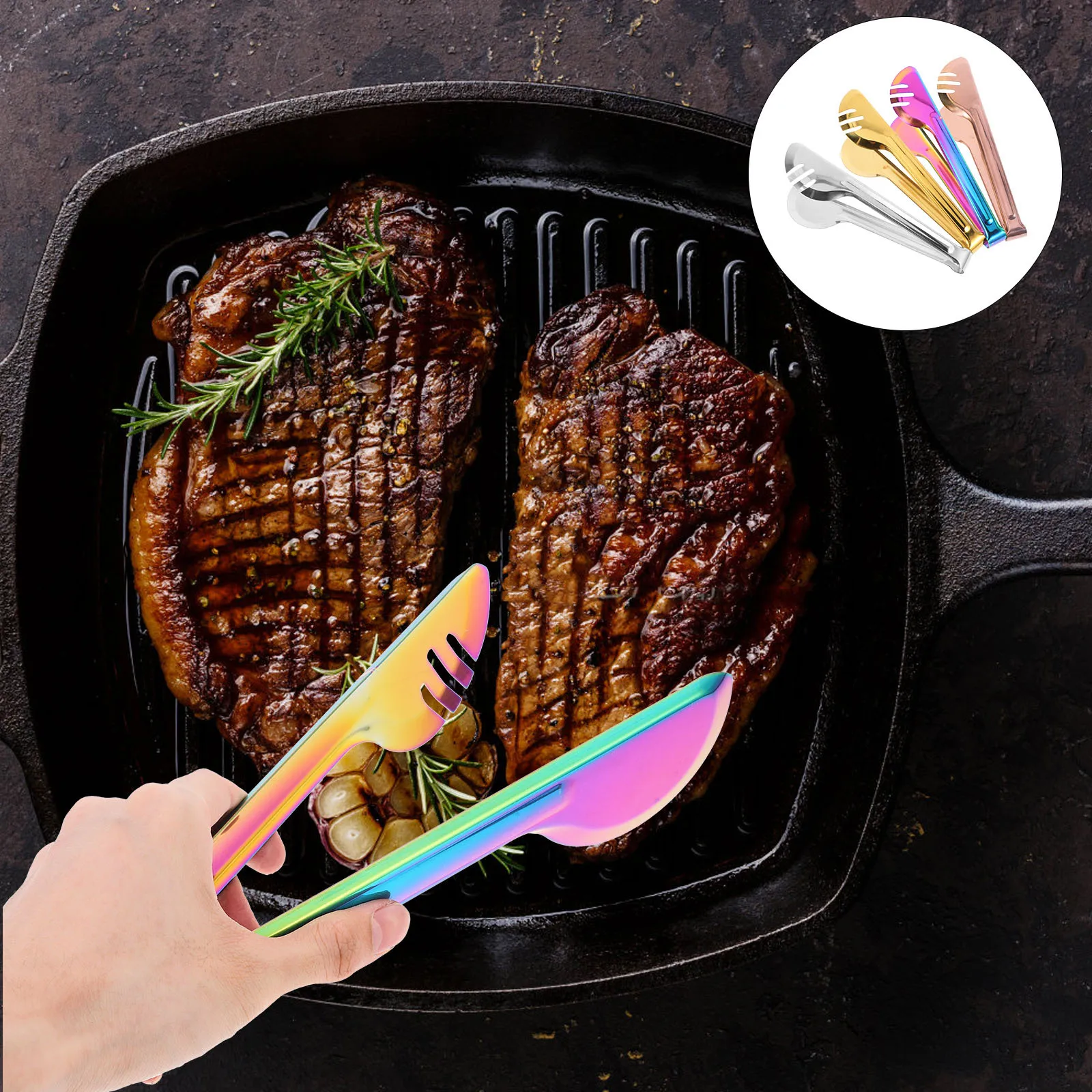 

4Pcs Kitchen Food Tongs Stainless Steel Metal Tongs Meat Bread Clamps for Serving Steak Salad Grill Chef Use Kitchen Tong