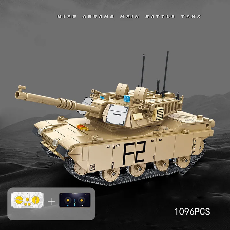 Abrams 메인 배틀 탱크 RC 군용 차량 모델 빌드 블록, 미국, M1A2, WW2 육군 피규어 브릭, 2.4gHZ 리모컨 장난감