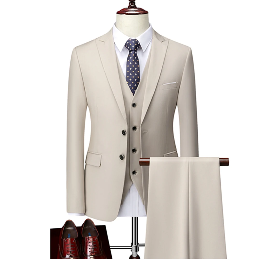 

Men British Style Slim Suit 3 Piece Set Jacket Vest Pants / Male Business Gentleman High End Custom Dress Blazers Coat M-6XL