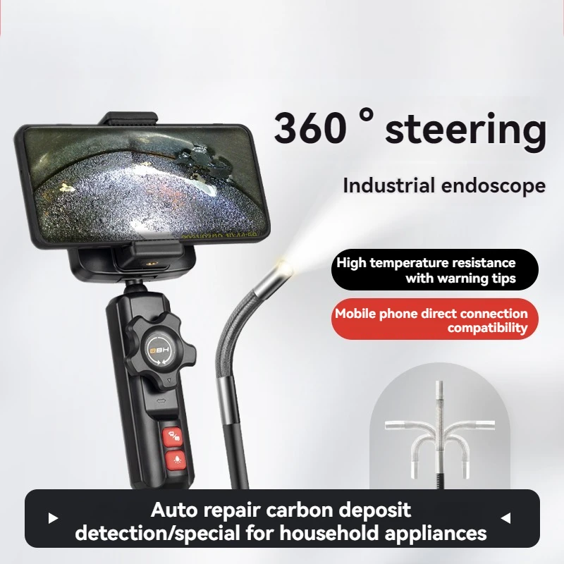 

6/8MM 2MP HD 360° Steering Endoscope HD Camera Car Repair Pipeline High Temperature Warning Waterproof Detector for iOS Android