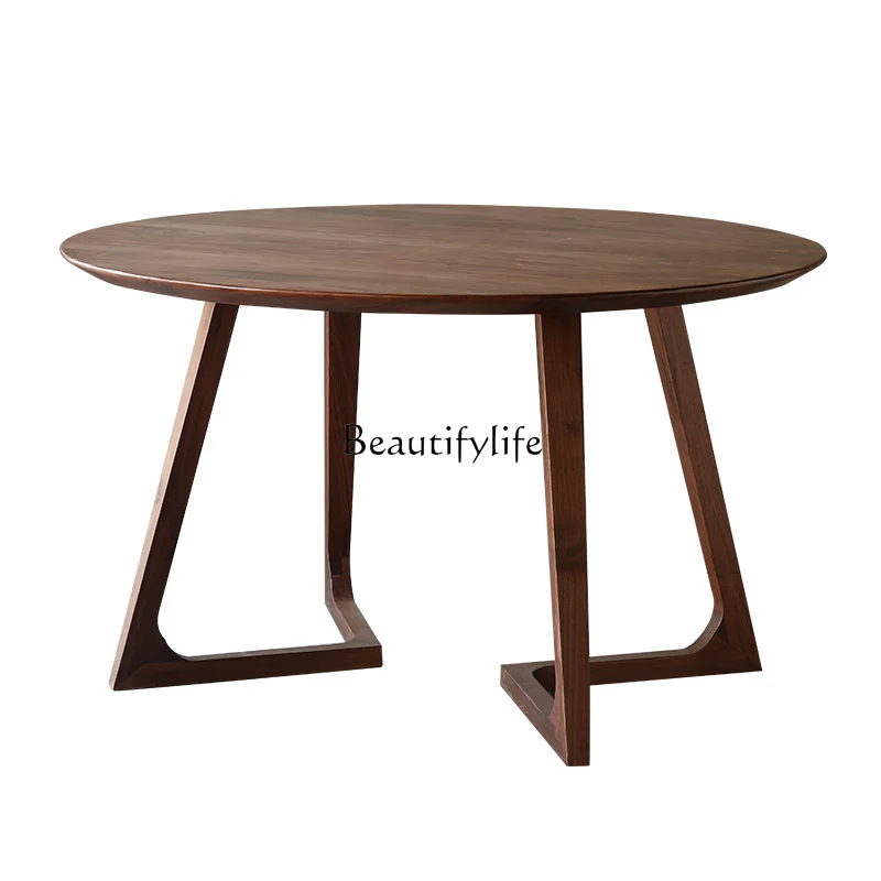 

Nordic Simple Solid Wood Dining Table Japanese Style Taipei Sun Tanning Walnut round Dining Table