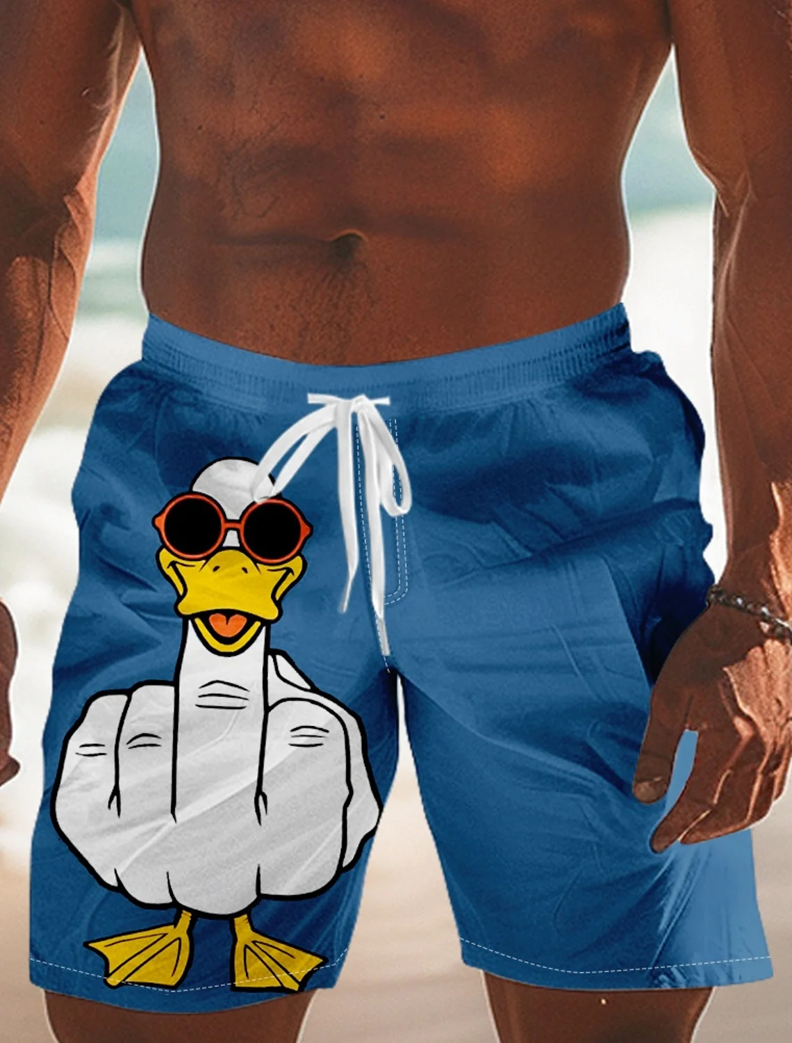 メンズ面白いアヒルプリントビーチショーツ夏カジュアルルーズ速乾性水泳パンツホリデーボードショーツトレンディなストリートジムショーツ