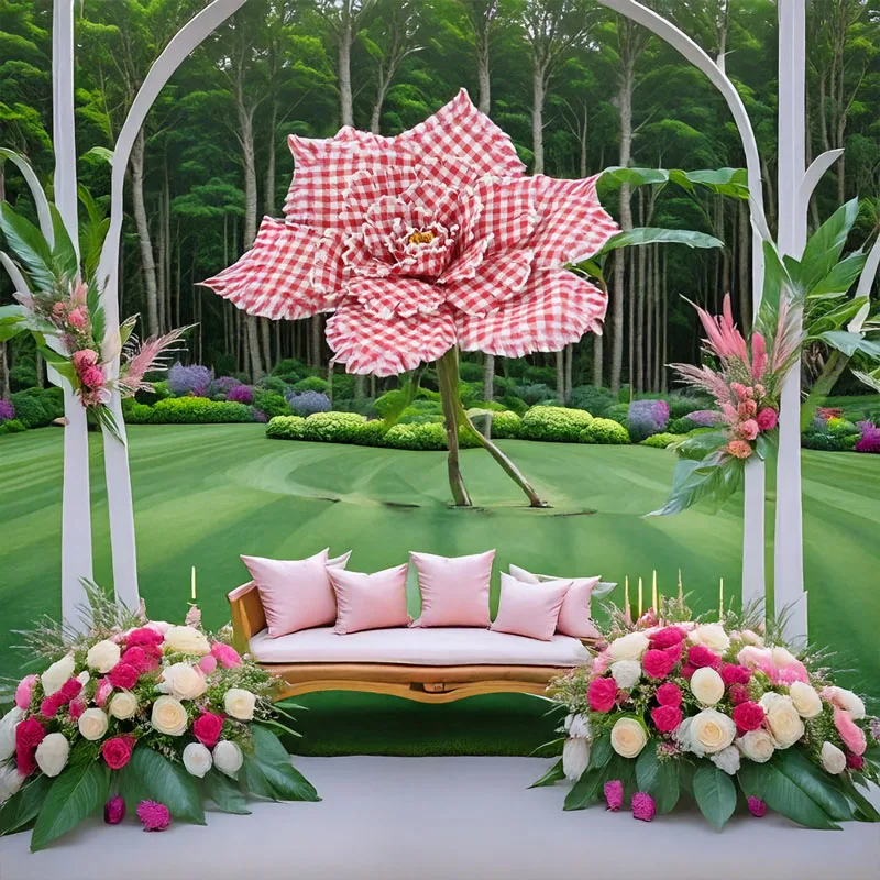 

DIA 60CM Three Dimensional Grid Fabric Artificial Peony Flower Large Scale Event Layout Background Decoration Shooting Props