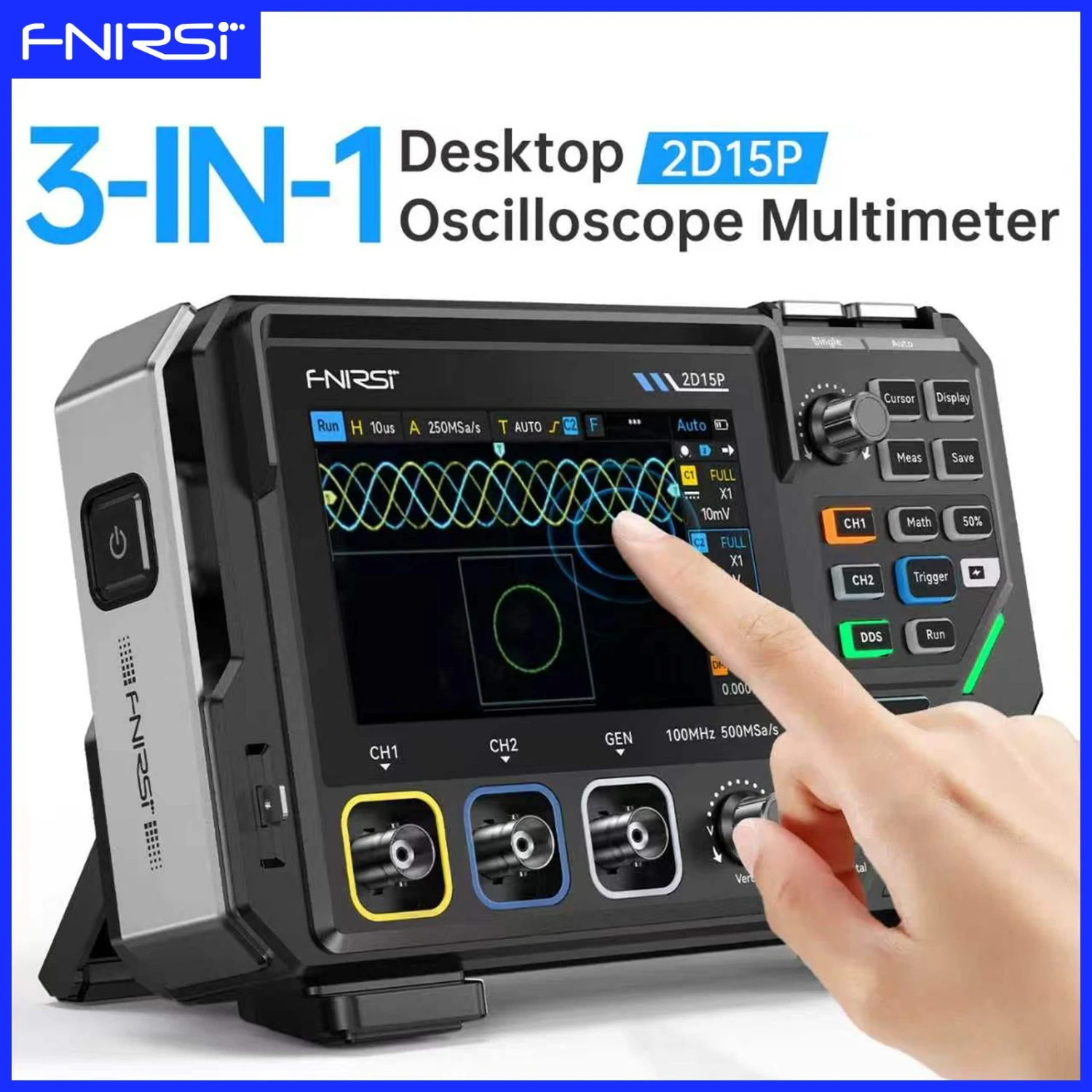 FNIRSI 2D15P Touchscreen Oscilloscope Multimeter Signal Generator 3 in 1 2CH 100MHz 500MSa/s 20000 Counts Electronic Repair Tool