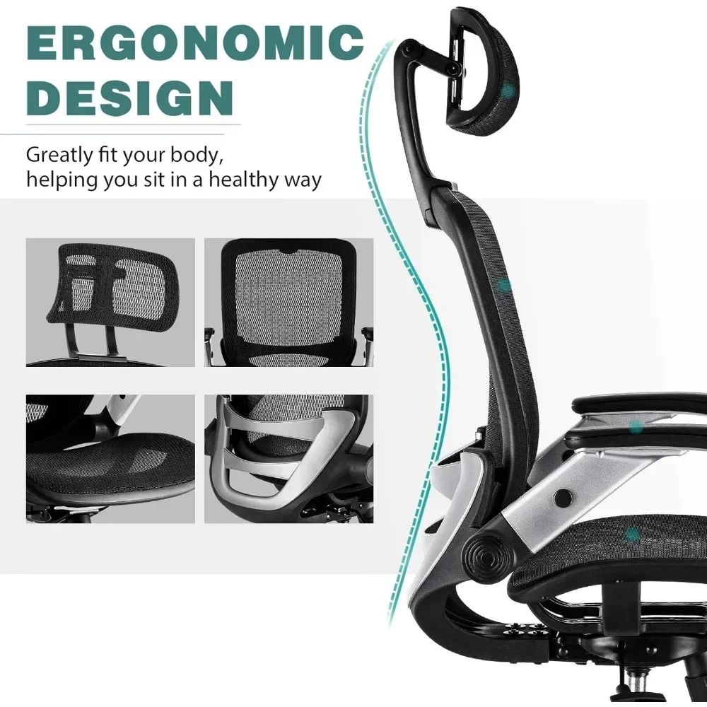 Ergonomic Office Chair, High Back Home Desk Chair with Headrest, Flip-Up Arms, 90-120° Tilt Lock and Wide Cushion, Big and Tall image 6