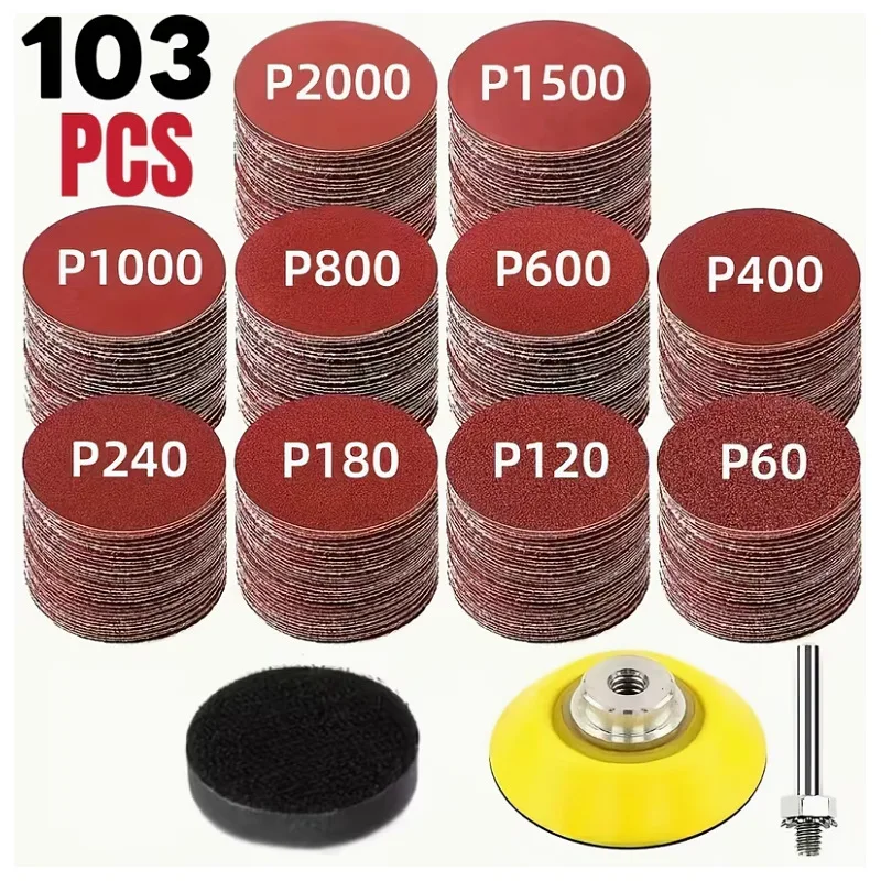 103-piece set of 2-inch sandpaper ranging from 60# to 2000# for sanding and polishing woodworking and metal furniture
