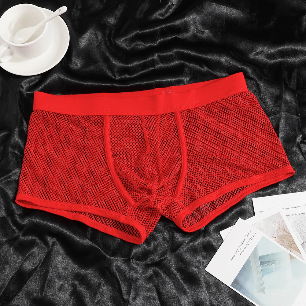 

Men Transparent Mesh Mens Sexy Underwear Stretch Ultra-Thin Boxer Shorts Mid Waist Sissy Big U Pouch See Through Underpants Men