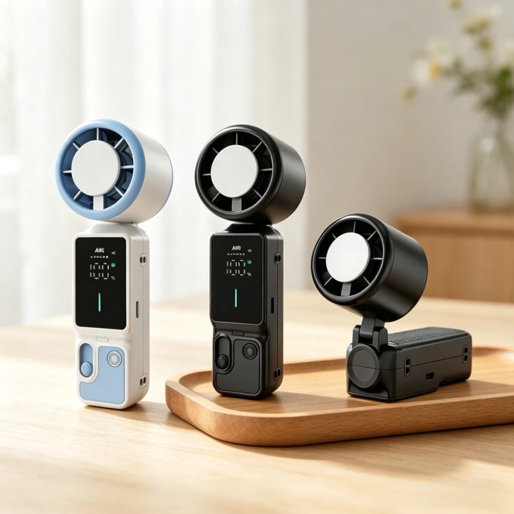 1 100-Speed mini Portable Folding Cooling Fan, with LED Digital Display Screen, Type-C Charging, Handheld and desktop Dual-Use