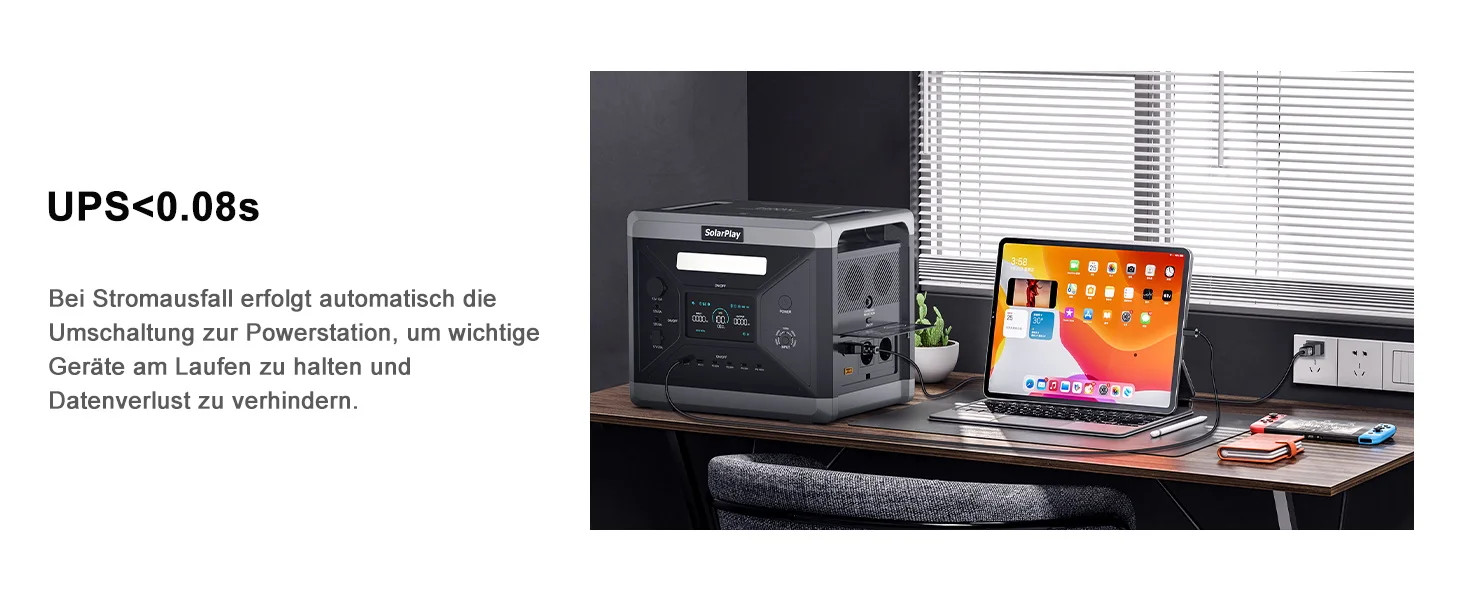 SOLARPLAY Camping Tragbares Kraftwerk Solargenerator 2400 W 2160 Wh AC-Steckdosen 12 Ausgangsanschlüsse vollständig aufgeladen in 1,5 Stunden – Detail 14