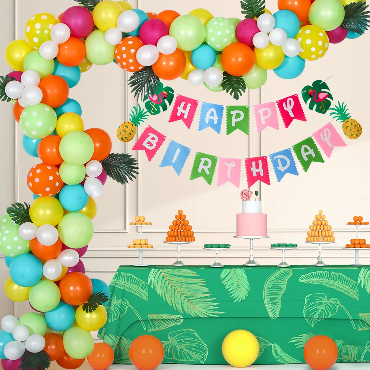 

Hawaiian Birthday Balloon Set happy birthday flag Party Decoration tropical rain forest balloon chain set