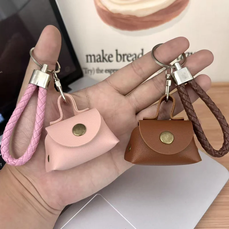 Versatile Mini Handbag Keychain with PU Leather Woven Rope for Coin Purses Fashion Creative Accessory Charm Pendant