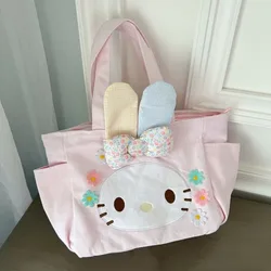 Miniso Sanrio Mymelody Cute Canvas Handbags Kawaii Printed Lunch Bags Students Rabbit Ears Y2k Bags Pink Casual Bags For Women