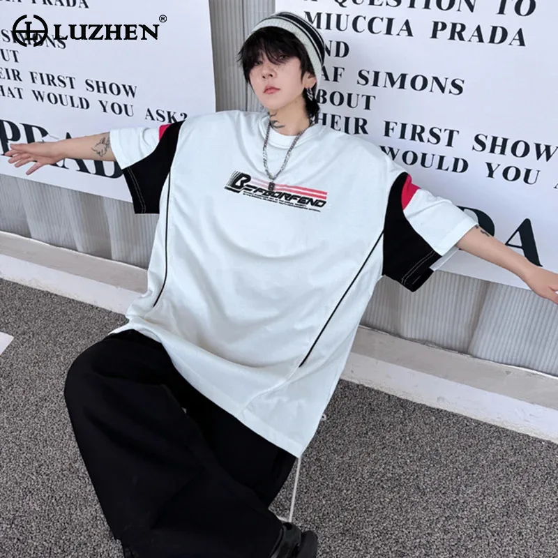 

LUZHEN Color Letter Design Printed Contrast Personality Short Fashion Sleeved T Shirts Original Men's Stylish Street Tops LZ9716
