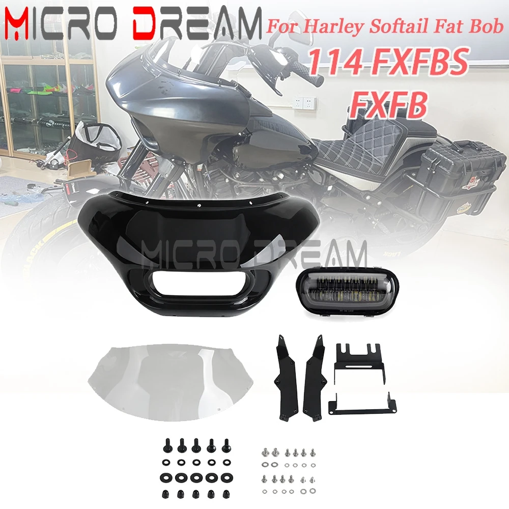 

For Harley Softail Fat Bob FXFB 2018-2019 114 FXFBS 2018-2024 Motorcycle Club Style Headlight Fairing Front Light Mask Cover ABS