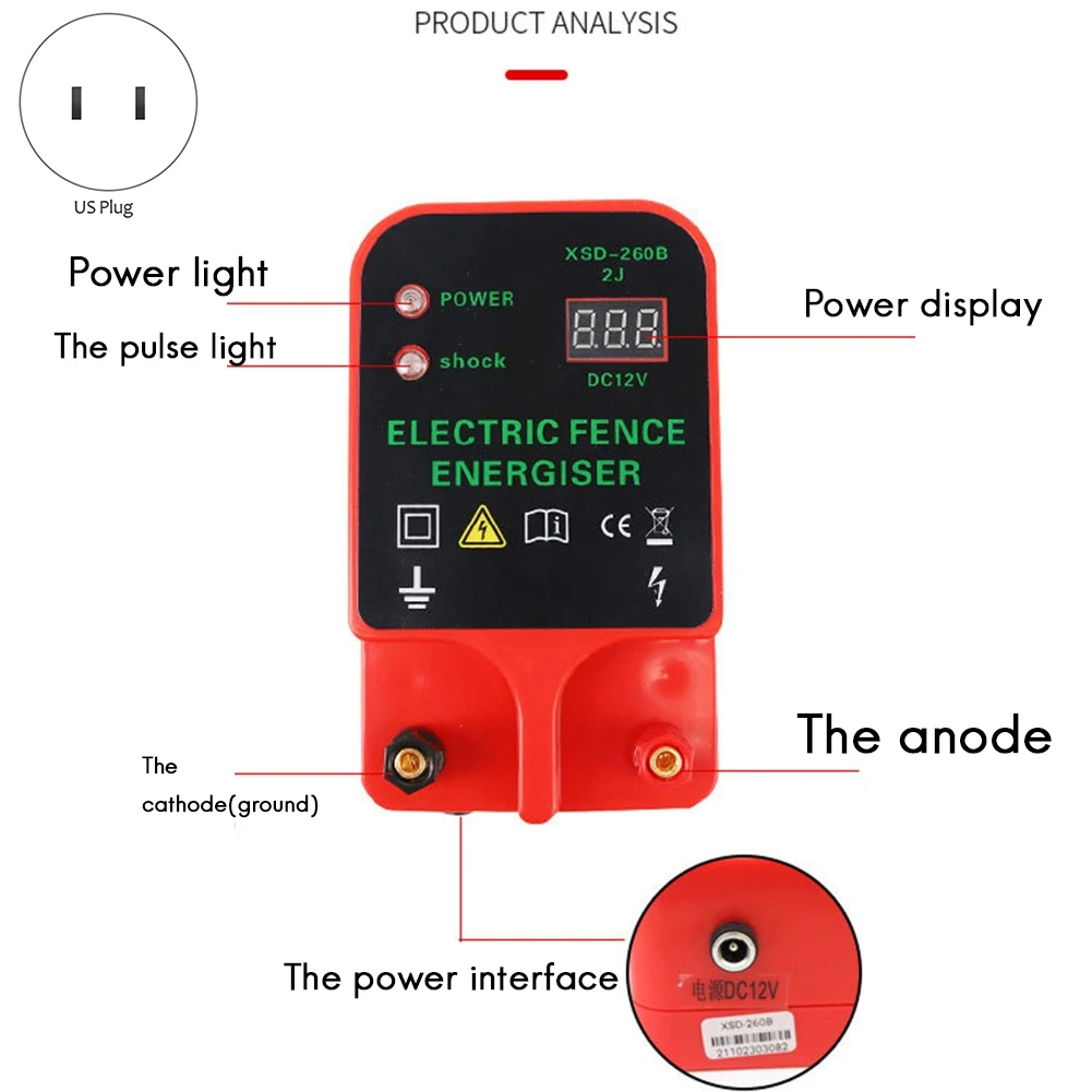 10KM Electric Fence Solar Charger Controller Animal Horse Cattle Poultry Farm Shepherd Livestock Tool US Plug