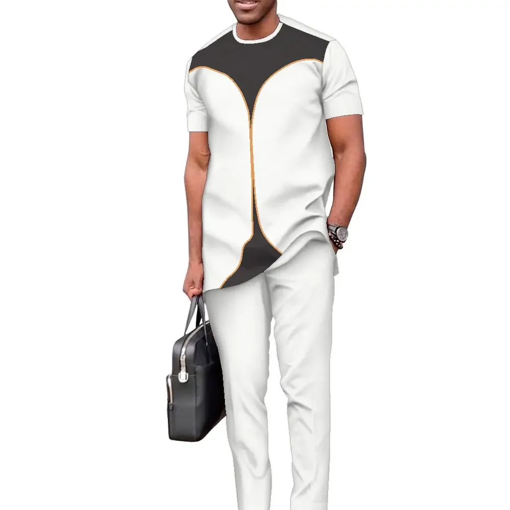 Summer Mens African Clothing Dashiki Men 2 Pieces Shirts and Pant Set Clothing Short Sleeve O Neck WYN1771