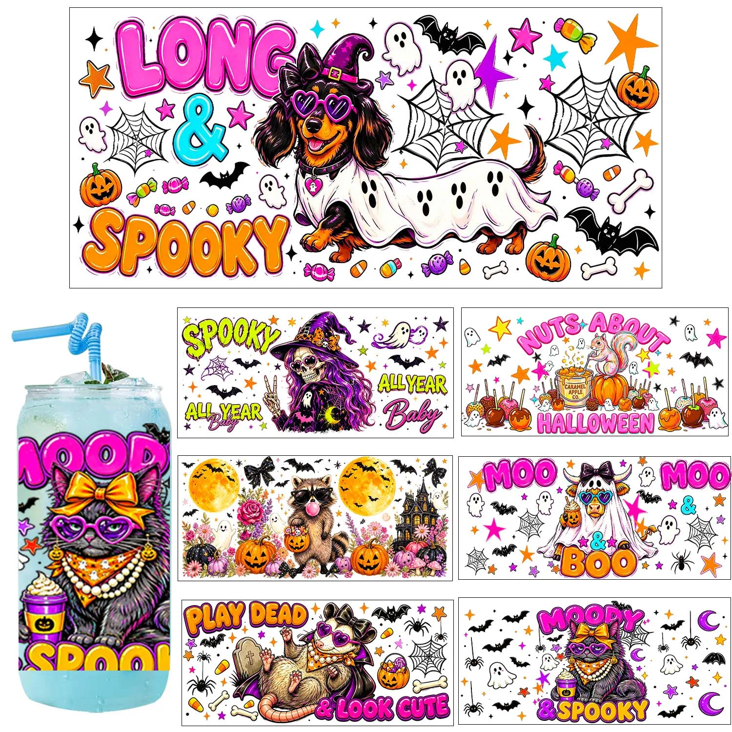 Halloween Pumpkin Ghost Cartoon UV DTF Transfer Sticker Waterproof DIY Decals 3D Transfers UVDTF Sticker 16oz UV DTF Cup Wraps