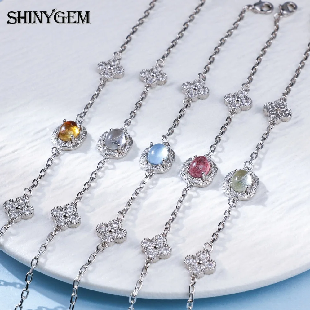 ShinyGem Natural Crystal Semi Precious Stone Bracelet for Women Zircon Micro Set Adjustable Length Valentine’day Jewelry Luxury