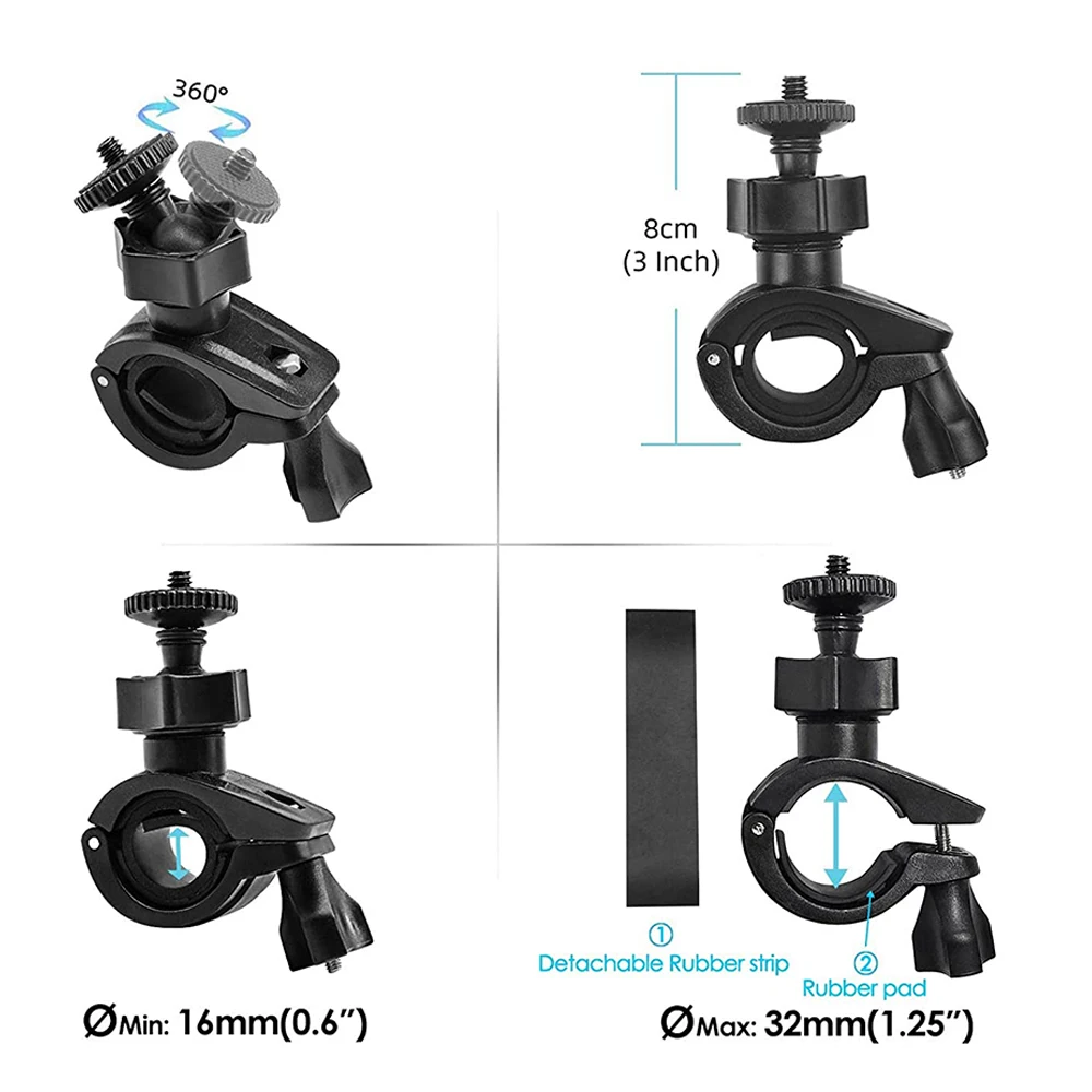 Handlebar Clamp Mount Motorcycle Bike Pole Mount For GoPro Hero 13 12 11 10 9 8 DJI Osmo Action 5 Pro 3 4 Cameras Insta360 X3 X4
