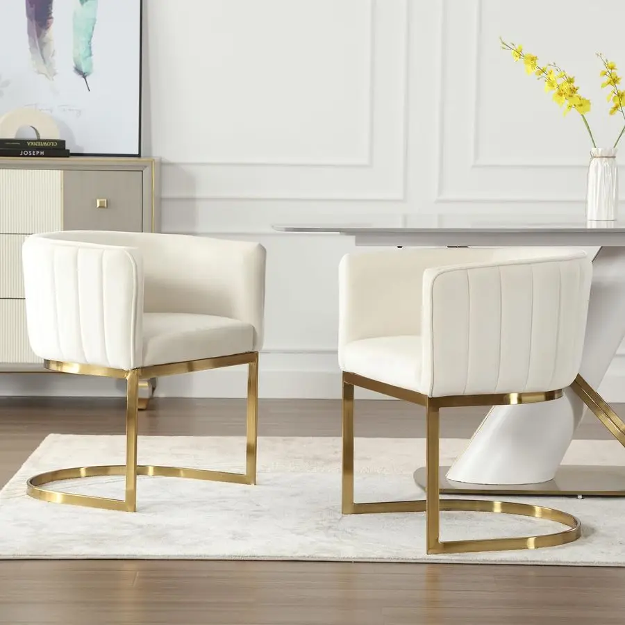

Удобные обеденные стулья Набор из 2-х стульев для кухни и столовой с подлокотниками Современный обеденный стул середины века с золотыми металлическими ножками для