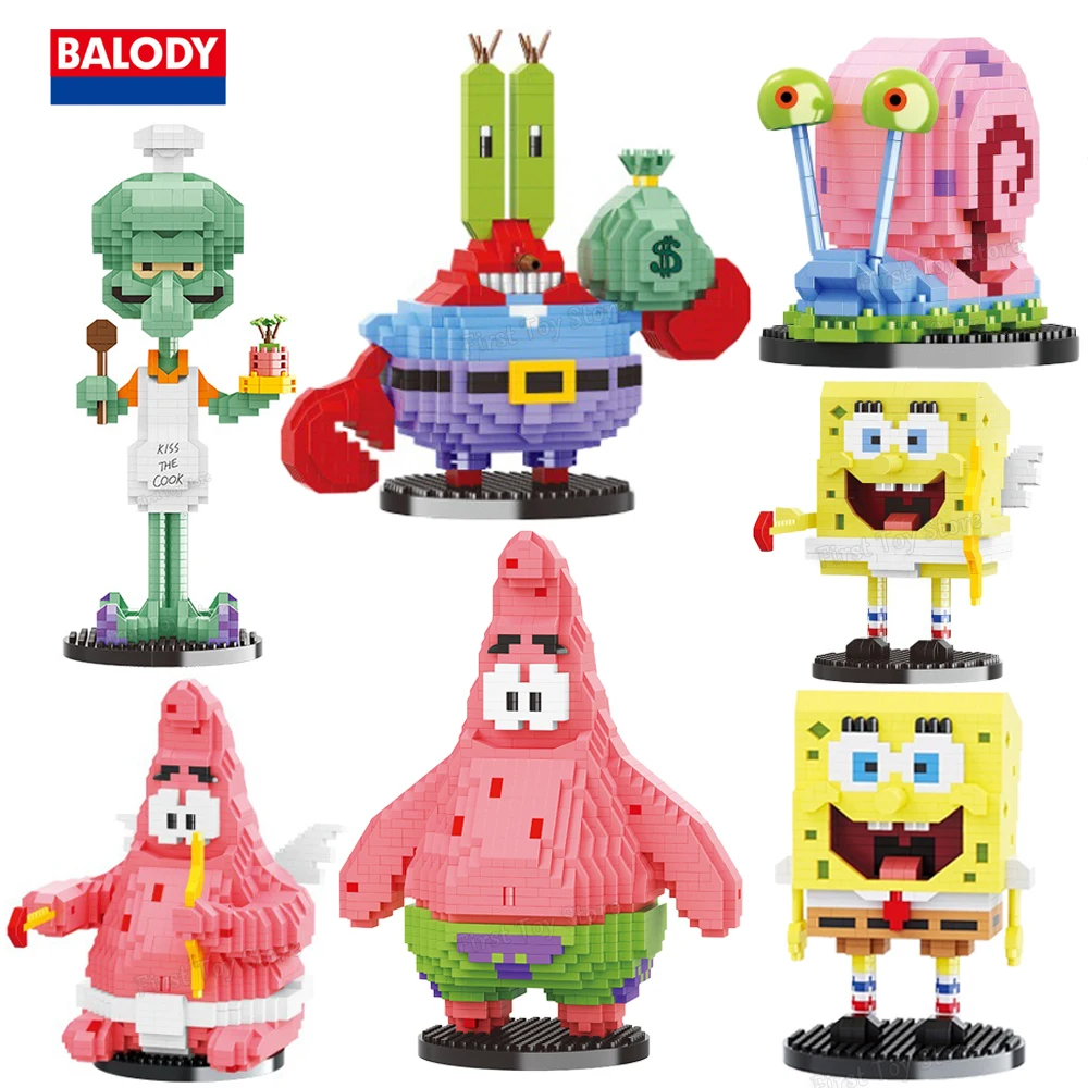 Spongebob Cartoon Krusty Krab Restaurant Pineapple House Squidward Room Scenes Patrick Star Building Blocks Model Toys Gift