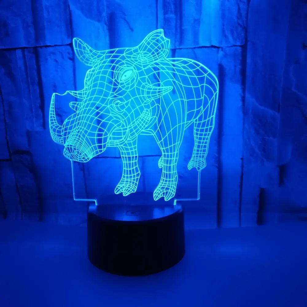 Wild Boar 3d Lamp Colorful Touch Remote Control 3d Led Visual Usb Desk Lamp Gift Decoration 3d Small Table Lamps