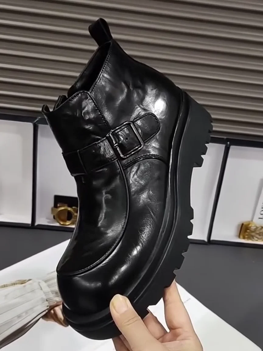 

Men's Pure Leather Fleece Lined Comfortable Casual Shoes Autumn Winter New Style Youth Fashion Zipper Closure Wear Resistant ...