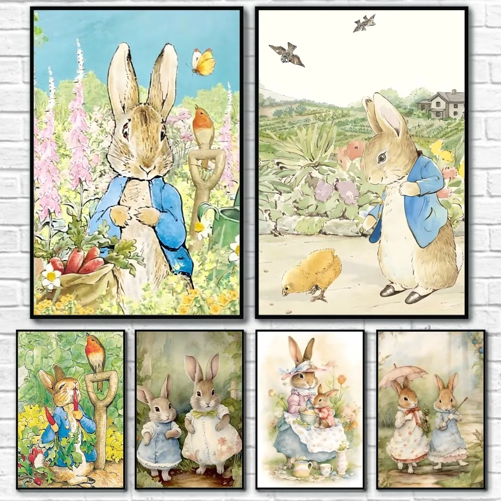 

Child Hand Drawn P-PeTerS Rabbit Poster Sticky Wall Art Printing Waterproof Home Living Bed Room Bar Aesthetic Decor