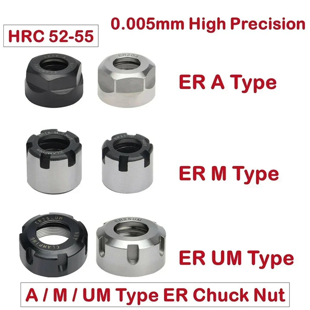 High Precision ER Clamping Nut Collet 11/16/20/25/32/40 A/M/UM Milling Chuck Cap ER11-A ER16-A ER20-A ER11-M ER16-M ER20-M Tool