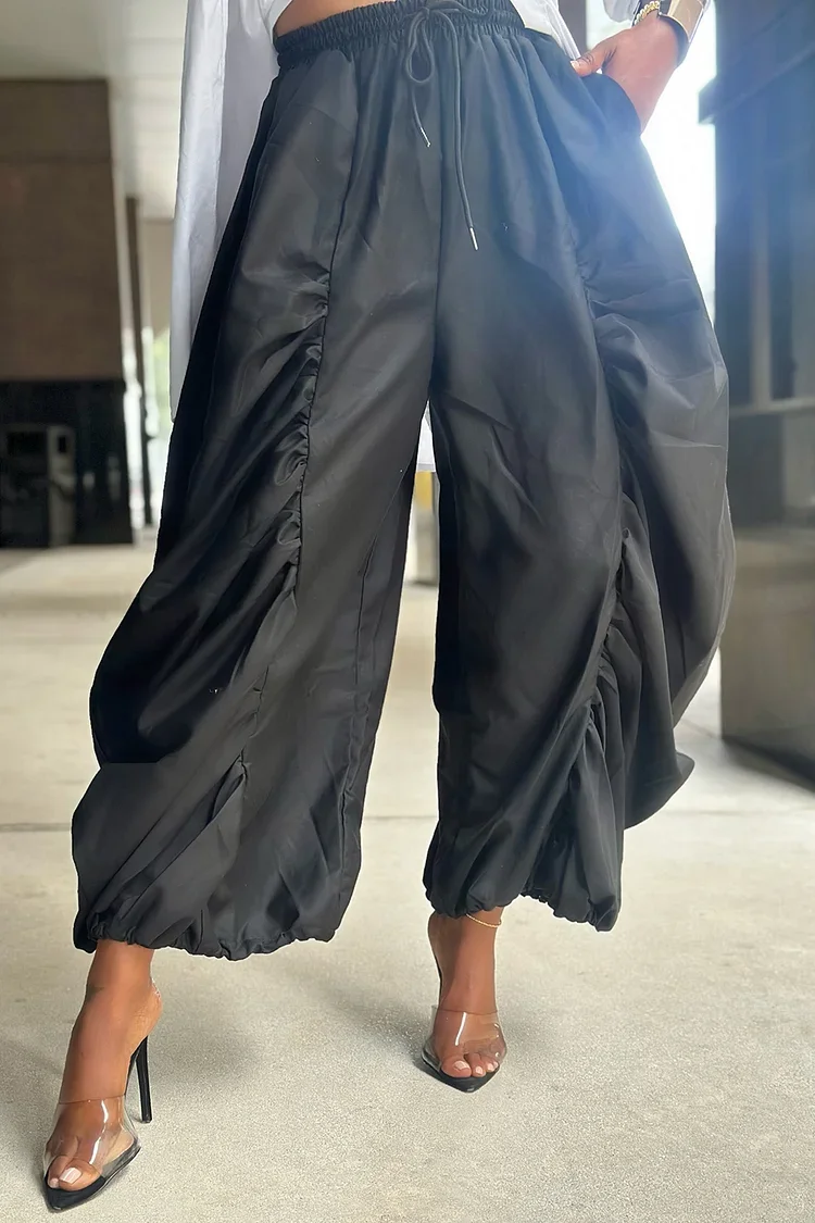 Women Plus Size Ruched Drawstring Pants Harajuku Elastic Waist Loose Cargo Pant Casual High Street Trousers 2025 Fashion Pant