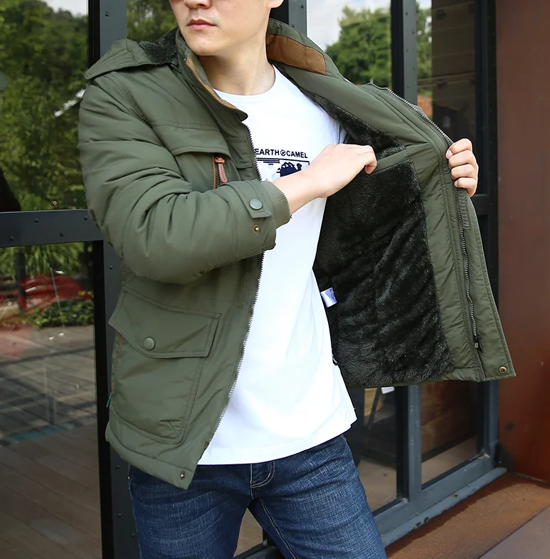 

Parkas Large Size Outdoor Warm Coat Dad Style Casual Fashion Basic Length Men's Winter Thickened Fleece Lined Cotton Jacket
