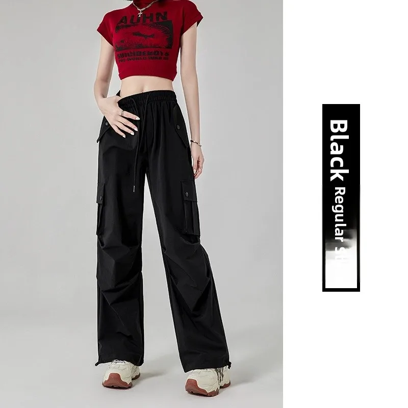 Amerykańskie spodnie robocze do wspinaczki górskiej damskie z wysokim stanem, luźne, z prostymi nogawkami, mały rozmiar, szerokie nogawki, outdoorowe, szybkoschnące, sportowe...