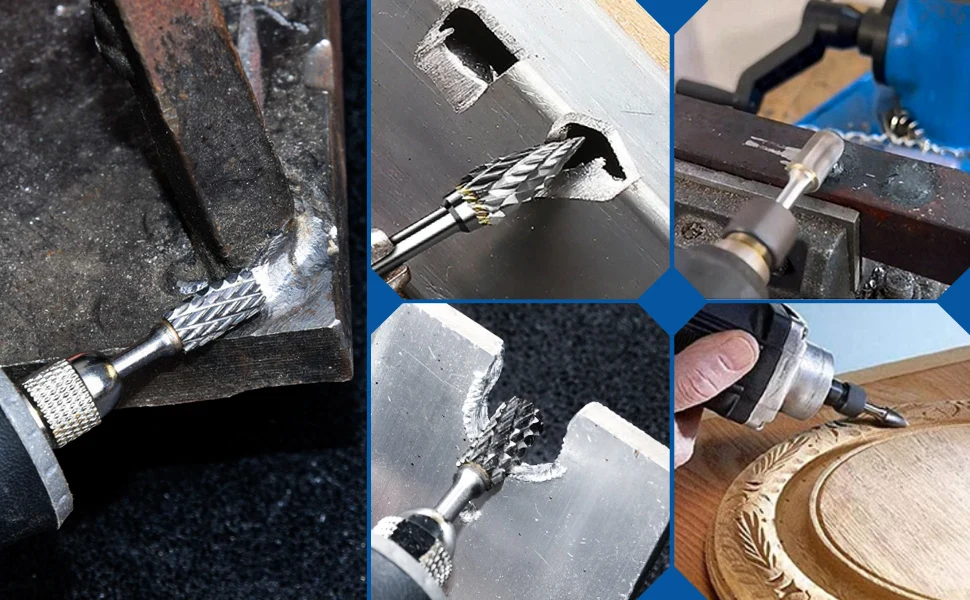 Langlebige Wolframkarbid-Doppelschliffgrate, 10 Formen zum effizienten Schneiden auf Metallen, Holz, Kunststoff, 1/8 Zoll Schaft – Detail 2