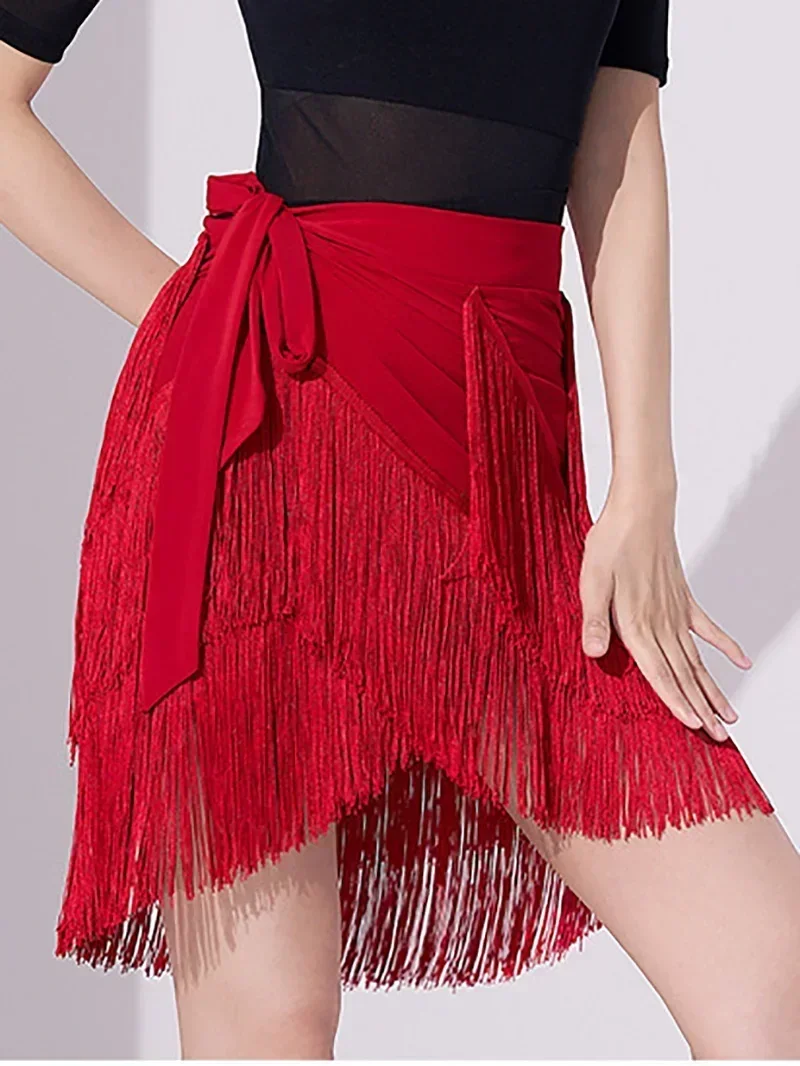 

Women Latin Dance Irregular Buttock Scarf Skirt Ballroom Rumba Samba Tassels Dancewear Adult Training Chacha Performance Costume