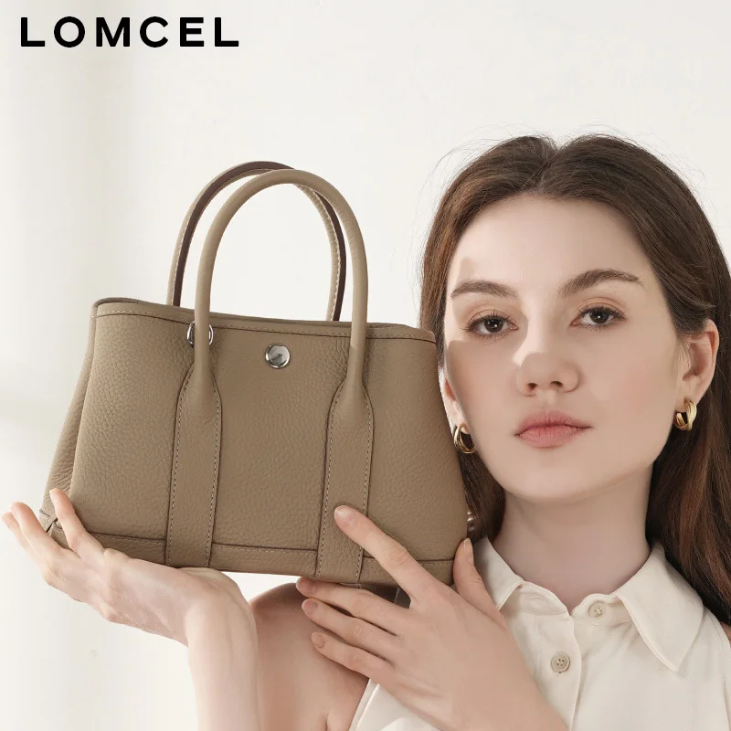 LOMCEL 146 Top-grade TC cowhide garden bag leather women's bag, new European style vintage bucket bag, fashionable handbag for
