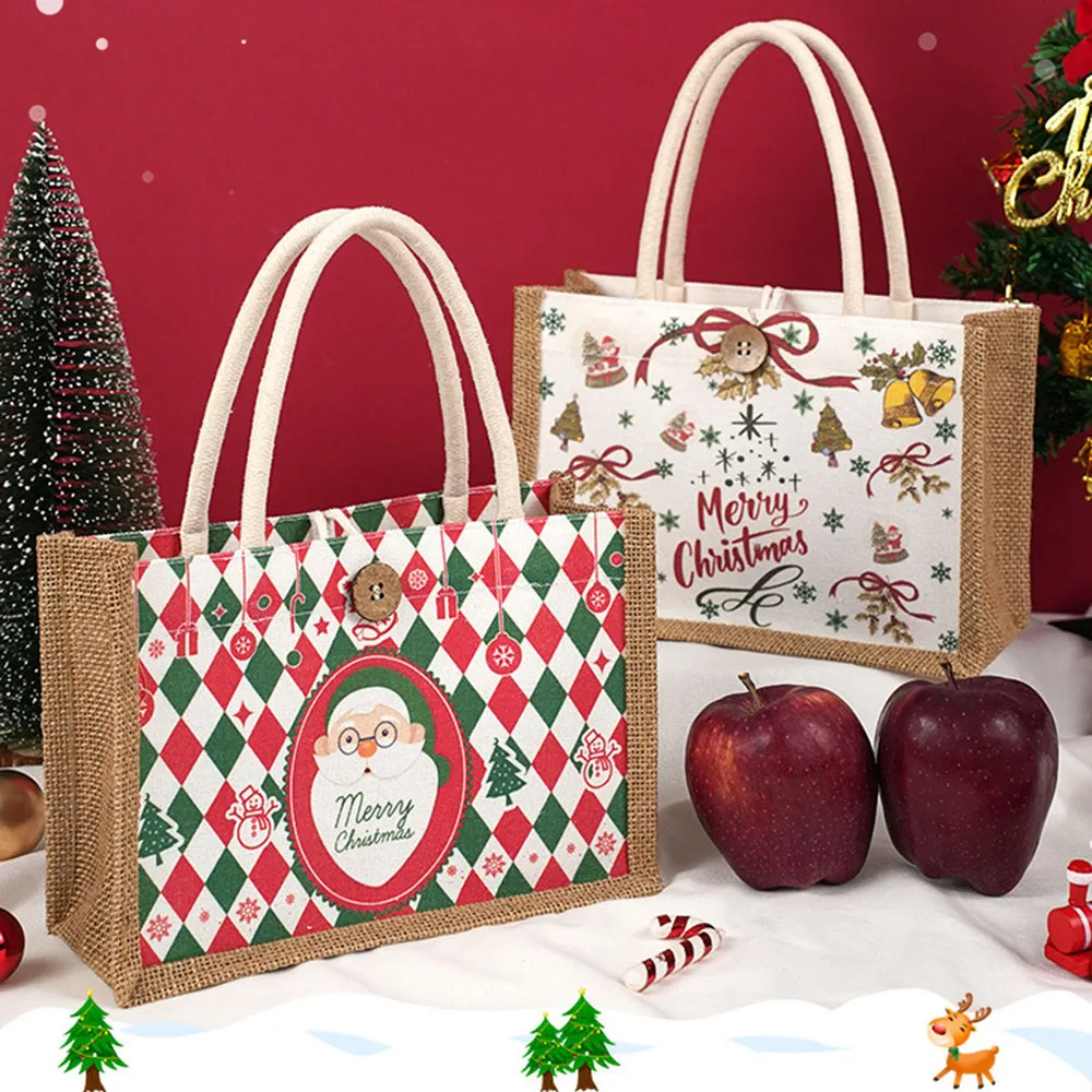 

New 2024 Christmas Tote Bags Handbag Bell Santa Claus Gift Bags Apple Candy Storage Bags Large Capacity Shopping Bag Xmas Decor