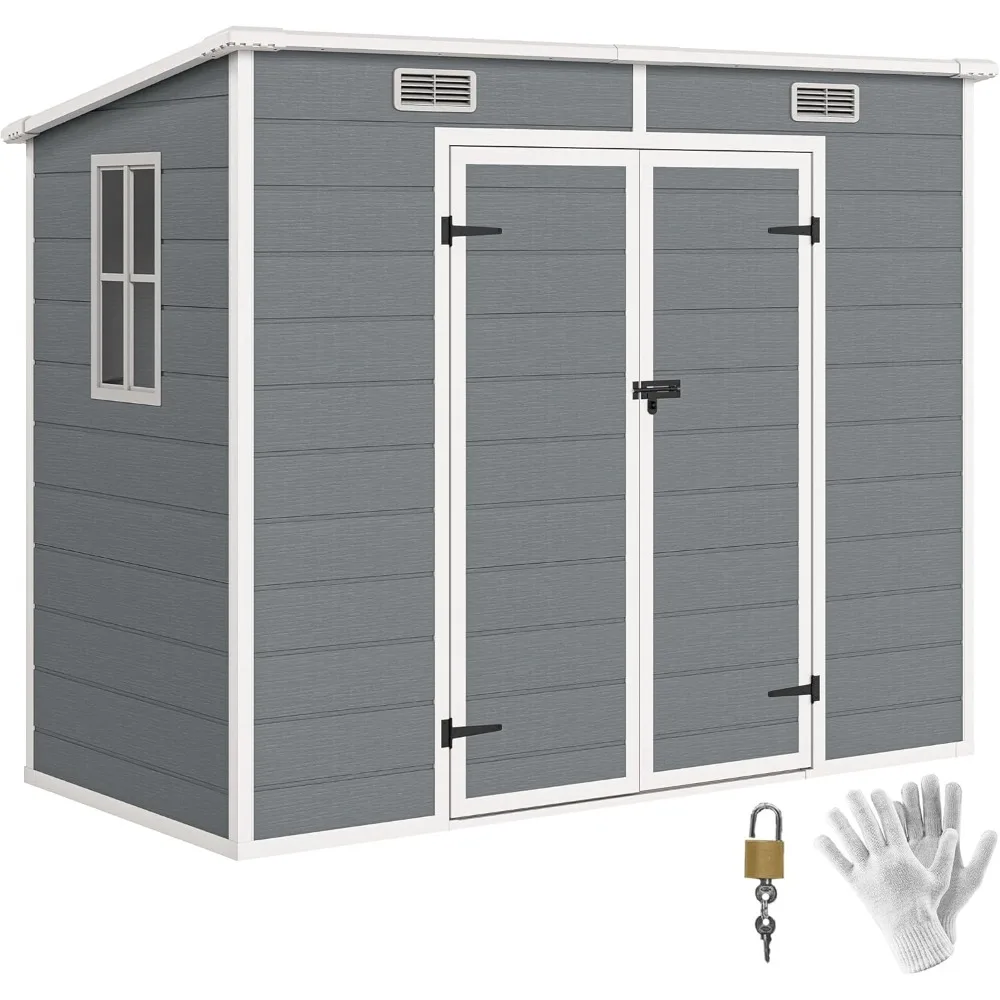 

8' x 4' Outdoor Storage Shed, Resin Plastic Shed with Floor, Window, Lockable Doors and Vents, All-Weather Tool Shed for Backya
