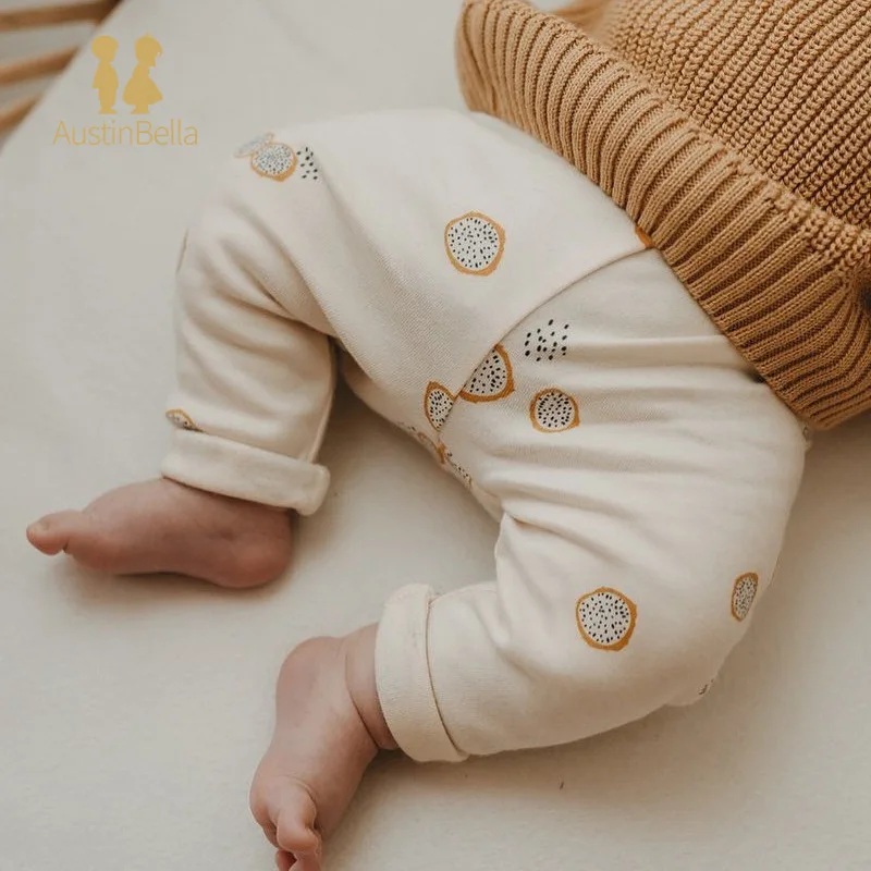 0-24M 100% Cotton Baby Pants Spring Autumn Organic Cotton Soft Newborn Infant Printed Pants Baby Boys Girls Trousers Outwear