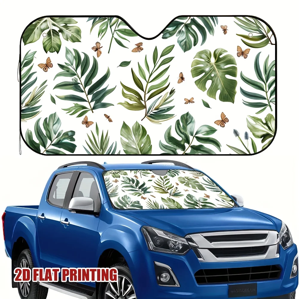 1pc 2D Flat Pring Multi Functional Windshield Sunshade For Car Tropical Leaves Butterfly Pattern Design 100% New Year's Gift Per