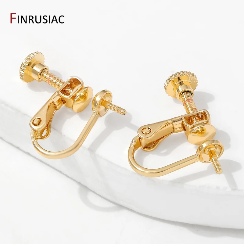 14K Gold Plated Brass Screw Ear Clip Base Earring Settings Rotate Pads Earring Clip Findings For DIY Jewelry Making Accessories